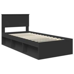 Berkfield Home Bed Frame with Headboard Black 90 x 190 cm Solid Pine Wood - thumbnail 4