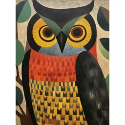 "Artery8 Wall Art Print Folk Art Geometric Owl Boho Colours Yellow Coral Green Bold but Subtle Artwork Poster - Size: W12"" x H16""" - thumbnail 1