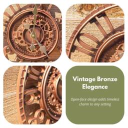 Marco Paul Large Bronze 30cm Open Faced Skeleton Mechanical garden clock Outdoor/Indoor - thumbnail 6