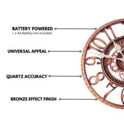 Marco Paul Large Bronze 30cm Open Faced Skeleton Mechanical garden clock Outdoor/Indoor - thumbnail 9