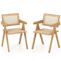 Costway Set of 2 Kitchen Dining Chair Set Modern Rattan Accent Chair Backrest Side Chair in Natural - thumbnail 6
