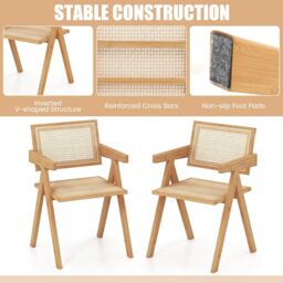 Costway Set of 2 Kitchen Dining Chair Set Modern Rattan Accent Chair Backrest Side Chair in Natural - thumbnail 3