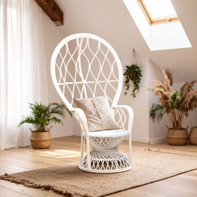 Orsina High Back Rattan Peakcock Chair in White - image 1