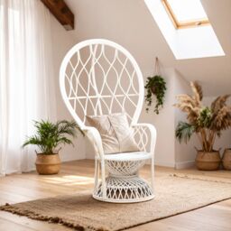 Orsina High Back Rattan Peakcock Chair in White - thumbnail 1