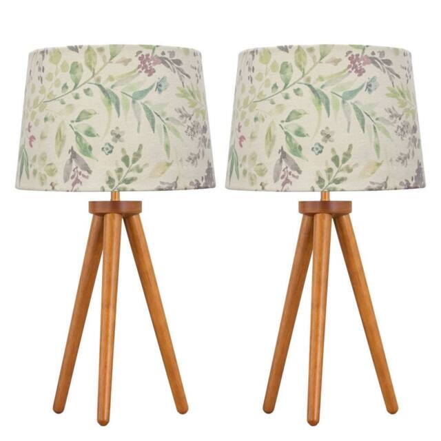 First Choice Lighting Set of 2 Dark Oak Table Lamp or Bedside Lights with Floral Shades in Brown - image 1