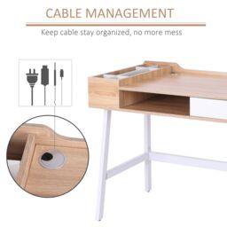 HOMCOM Computer Desk PC Workstation Laptop Table Storage Unit Metal Frame in Light Brown - thumbnail 5