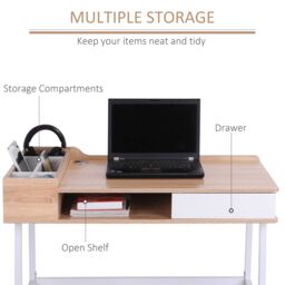 HOMCOM Computer Desk PC Workstation Laptop Table Storage Unit Metal Frame in Light Brown - thumbnail 4