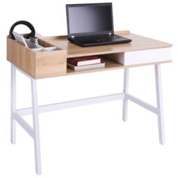 HOMCOM Computer Desk PC Workstation Laptop Table Storage Unit Metal Frame in Light Brown - thumbnail 2