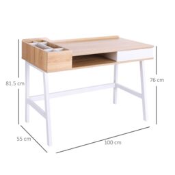 HOMCOM Computer Desk PC Workstation Laptop Table Storage Unit Metal Frame in Light Brown - thumbnail 3