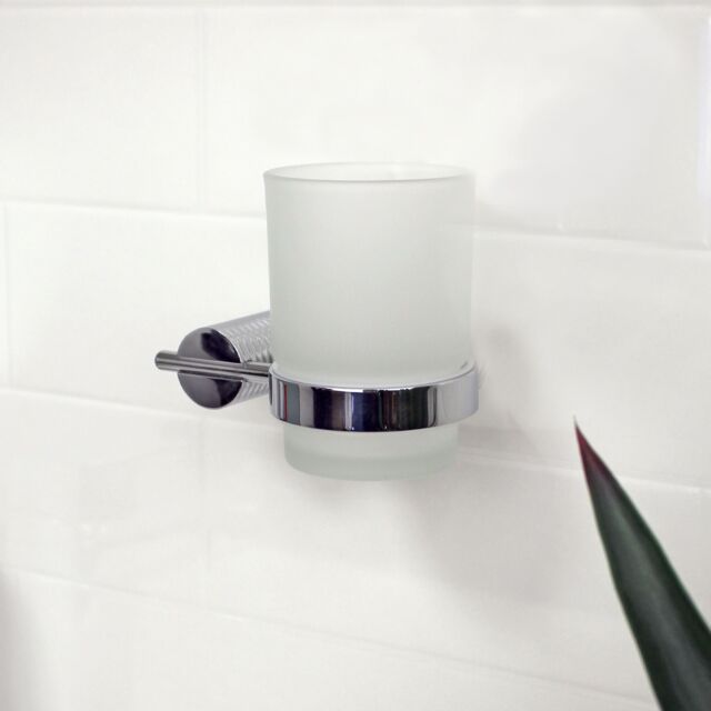 Showerdrape Vitality Chrome Stainless Steel & Frosted Glass Wall Mounted Toothbrush Holder in Metallic Silver - image 1