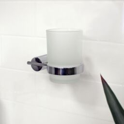 Showerdrape Vitality Chrome Stainless Steel & Frosted Glass Wall Mounted Toothbrush Holder in Metallic Silver
