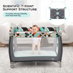 Costway 4 in 1 Infant Nursery Center Folding Baby Playard w/ Toy Bar in Blue - thumbnail 9