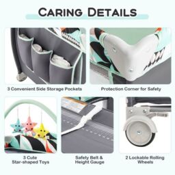 Costway 4 in 1 Infant Nursery Center Folding Baby Playard w/ Toy Bar in Blue - thumbnail 7