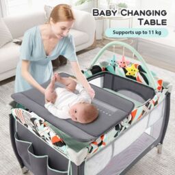 Costway 4 in 1 Infant Nursery Center Folding Baby Playard w/ Toy Bar in Blue - thumbnail 5