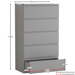 Home Discount Vida Designs Denver Bedroom Set (2 Dr Bedside, 5 Dr Chest, Wardrobe) in Grey - thumbnail 3