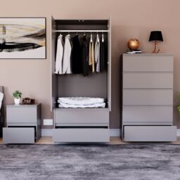 Home Discount Vida Designs Denver Bedroom Set (2 Dr Bedside, 5 Dr Chest, Wardrobe) in Grey - thumbnail 7