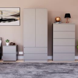 Home Discount Vida Designs Denver Bedroom Set (2 Dr Bedside, 5 Dr Chest, Wardrobe) in Grey - thumbnail 6