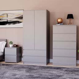 Home Discount Vida Designs Denver Bedroom Set (2 Dr Bedside, 5 Dr Chest, Wardrobe) in Grey - thumbnail 1