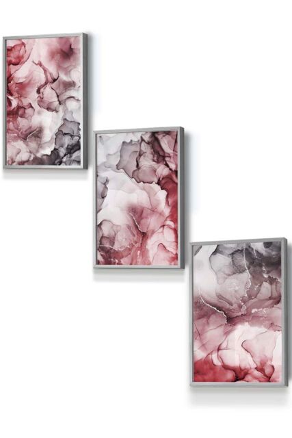 ARTZE Abstract Floral Fluid in Red & Grey Framed Wall Art - Small in Light Grey - Size: W33 cm x H45 cm x D20mm - image 1