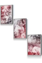 ARTZE Abstract Floral Fluid in Red & Grey Framed Wall Art - Small in Light Grey - Size: W33 cm x H45 cm x D20mm - thumbnail 1