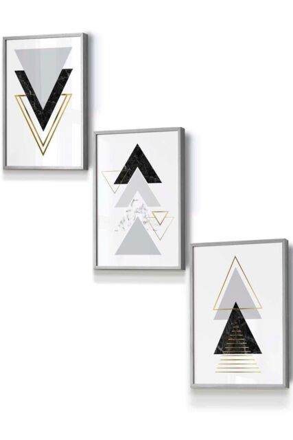 ARTZE Black Grey Geometric Triangle Set Framed Wall Art - Small in Light Grey - Size: W33 cm x H45 cm x D20mm - image 1
