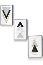 ARTZE Black Grey Geometric Triangle Set Framed Wall Art - Small in Light Grey - Size: W33 cm x H45 cm x D20mm - thumbnail 1