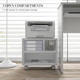EONLION Printer Stand with Storage Printer Cart on Wheels in White - Size: 100 cm - thumbnail 5