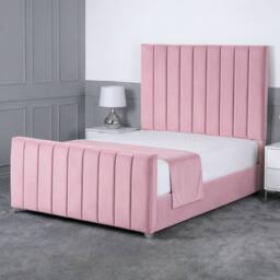 Living Comfort Bedz Empress Plush Velvet Upholstered Bed Slatted Base - 48Inch Headboard in Pink - Size: Small Double
