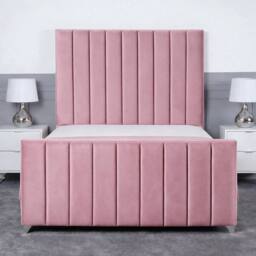 Living Comfort Bedz Empress Plush Velvet Upholstered Bed Slatted Base - 48Inch Headboard in Pink - Size: Small Double - thumbnail 2