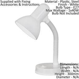 Loops Table Lamp Flexible Moveable Colour White Steel Rocker Switch Bulb E27 1x40W - thumbnail 2