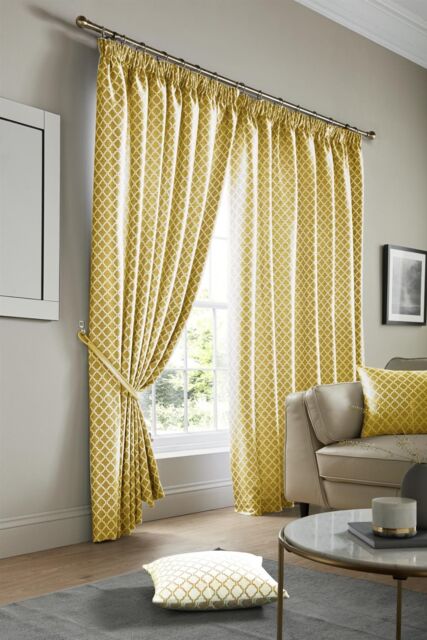 Alan Symonds Cotswold Fully Lined Ready Made Pencil Pleat Taped Top Curtains in Yellow - Size: 117 cm width x 183 cm drop - image 1