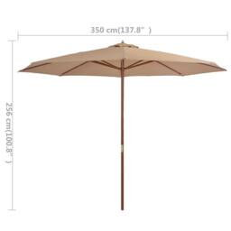 Berkfield Home Outdoor Parasol with Wooden Pole 350 cm Taupe in Beige - thumbnail 4