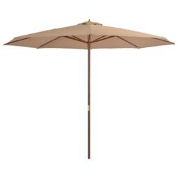 Berkfield Home Outdoor Parasol with Wooden Pole 350 cm Taupe in Beige - thumbnail 1