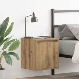 Berkfield Home Wall-Mounted Bedside Cabinet Artisan Oak 38x34x40 cm in Brown - Size: 38 x 34 x 40 cm - thumbnail 1