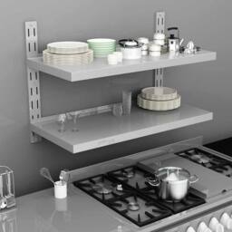 Berkfield Home Durable 2-Tier Floating Wall Shelf Stainless Steel 100x30 cm in Grey - thumbnail 2