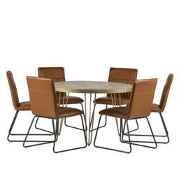 Indian Hub Light Gold Round Dining Table - Solid Mango Wood - L120 x W120 x H76 cm in Beige - thumbnail 4
