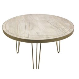 Indian Hub Light Gold Round Dining Table - Solid Mango Wood - L120 x W120 x H76 cm in Beige - thumbnail 2