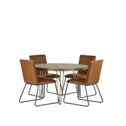 Indian Hub Light Gold Round Dining Table - Solid Mango Wood - L120 x W120 x H76 cm in Beige - thumbnail 3
