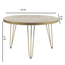 Indian Hub Light Gold Round Dining Table - Solid Mango Wood - L120 x W120 x H76 cm in Beige - thumbnail 8