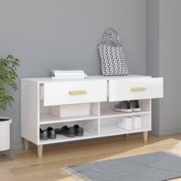 Berkfield Home Shoe Cabinet High Gloss White 102x35x55 cm Engineered Wood - Size: 102 x 35 x 55 cm