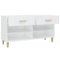 Berkfield Home Shoe Cabinet High Gloss White 102x35x55 cm Engineered Wood - Size: 102 x 35 x 55 cm - thumbnail 8