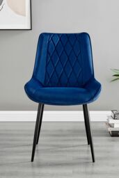 FurnitureboxUK Set of 2 Pesaro Luxury Velvet Dining Chairs With Diamond Stitched Back & Black Metal Legs in Navy - thumbnail 2
