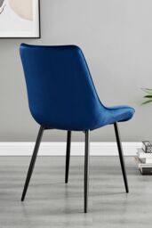 FurnitureboxUK Set of 2 Pesaro Luxury Velvet Dining Chairs With Diamond Stitched Back & Black Metal Legs in Navy - thumbnail 3