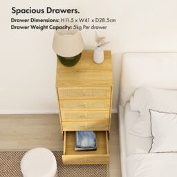 VonHaus Sienna 5 Drawer Rattan Fronted Tall Chest of Drawers in Natural - thumbnail 3