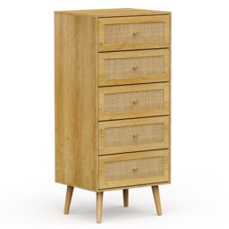 VonHaus Sienna 5 Drawer Rattan Fronted Tall Chest of Drawers in Natural - thumbnail 9