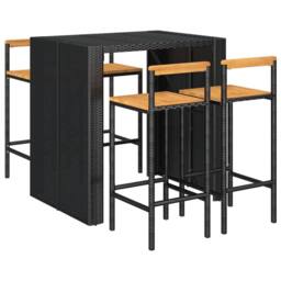 Berkfield Home 5 Piece Garden Bar Set Black Poly Rattan& Solid Wood Acacia - thumbnail 3
