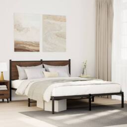 Berkfield Home Metal Bed Frame without Mattress Smoked Oak 140x200 cm in Brown - thumbnail 2