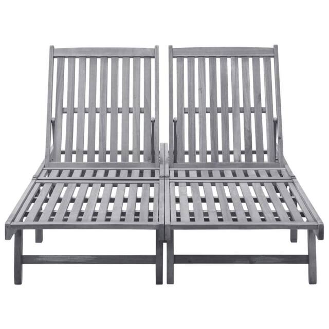 Berkfield Home 2-Person Sun Lounger Solid Acacia Wood in Grey - image 1