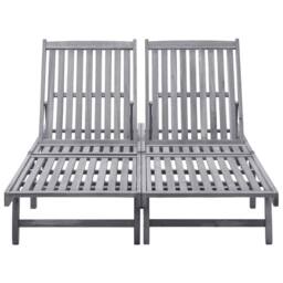 Berkfield Home 2-Person Sun Lounger Solid Acacia Wood in Grey - thumbnail 1