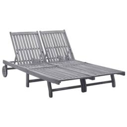 Berkfield Home 2-Person Sun Lounger Solid Acacia Wood in Grey - thumbnail 2